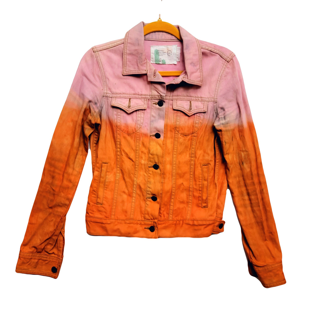 Long sleeve collared denim jacket pink orange Small buttoned